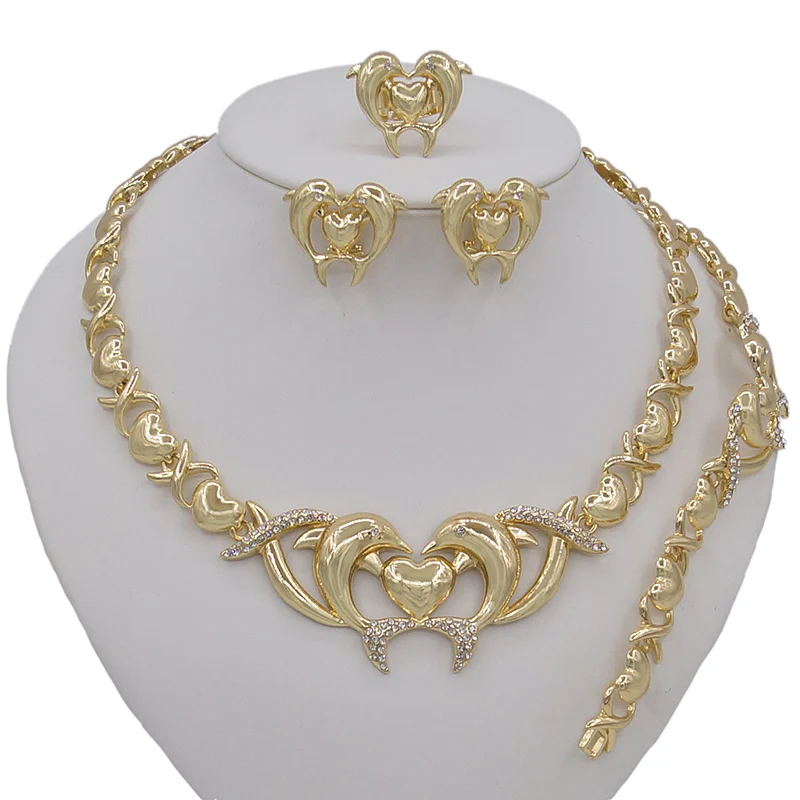 Zhuerrui Hot Style Dolphin I Love You Hugs And Kisses Jewelry Set XO Big Jewelry Sets 18K Gold-Plated Jewelry Sets Women X0049