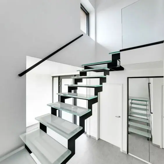 DB Glass Railing and Beech Wood Step Glass Step Indoor or Outdoor Straight Stairs on Sale Carbon Steel Plate Stringer Staircase