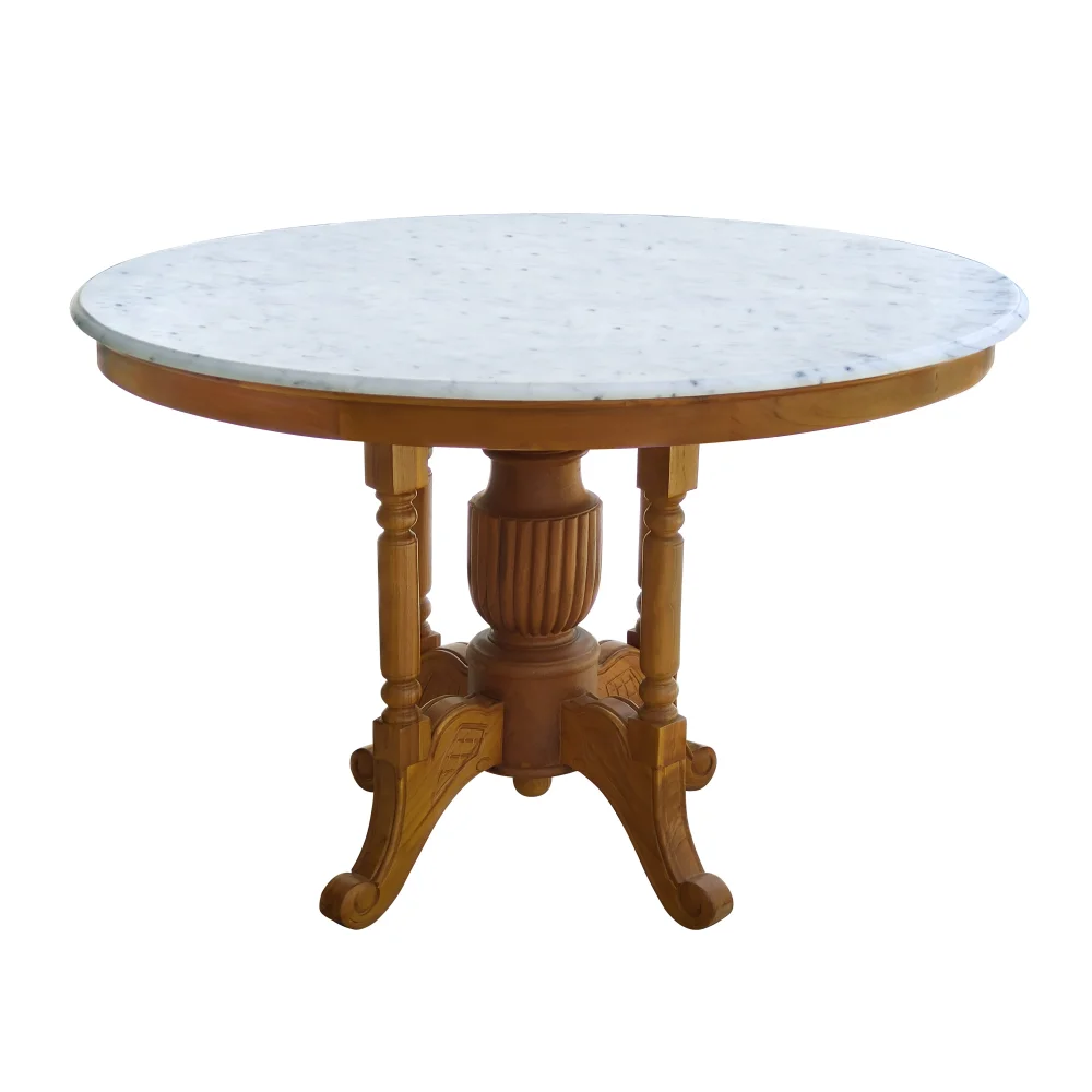 White Marble Top Center Table Exclusive Design Wood Base Coffee Table For Living Space Enhancement Creative Wooden Table