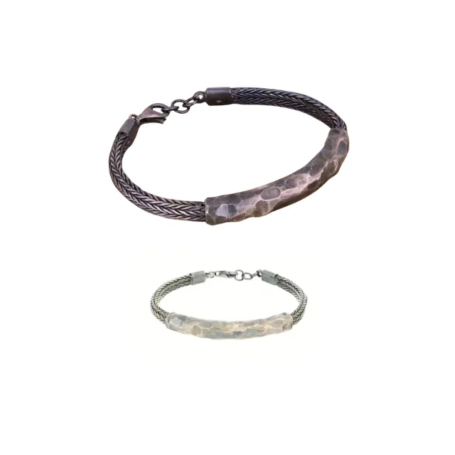 Made in Italy Artisanal High Quality Man Sterling Silver Bracelet Italian Handmade Hammered Design Customization available