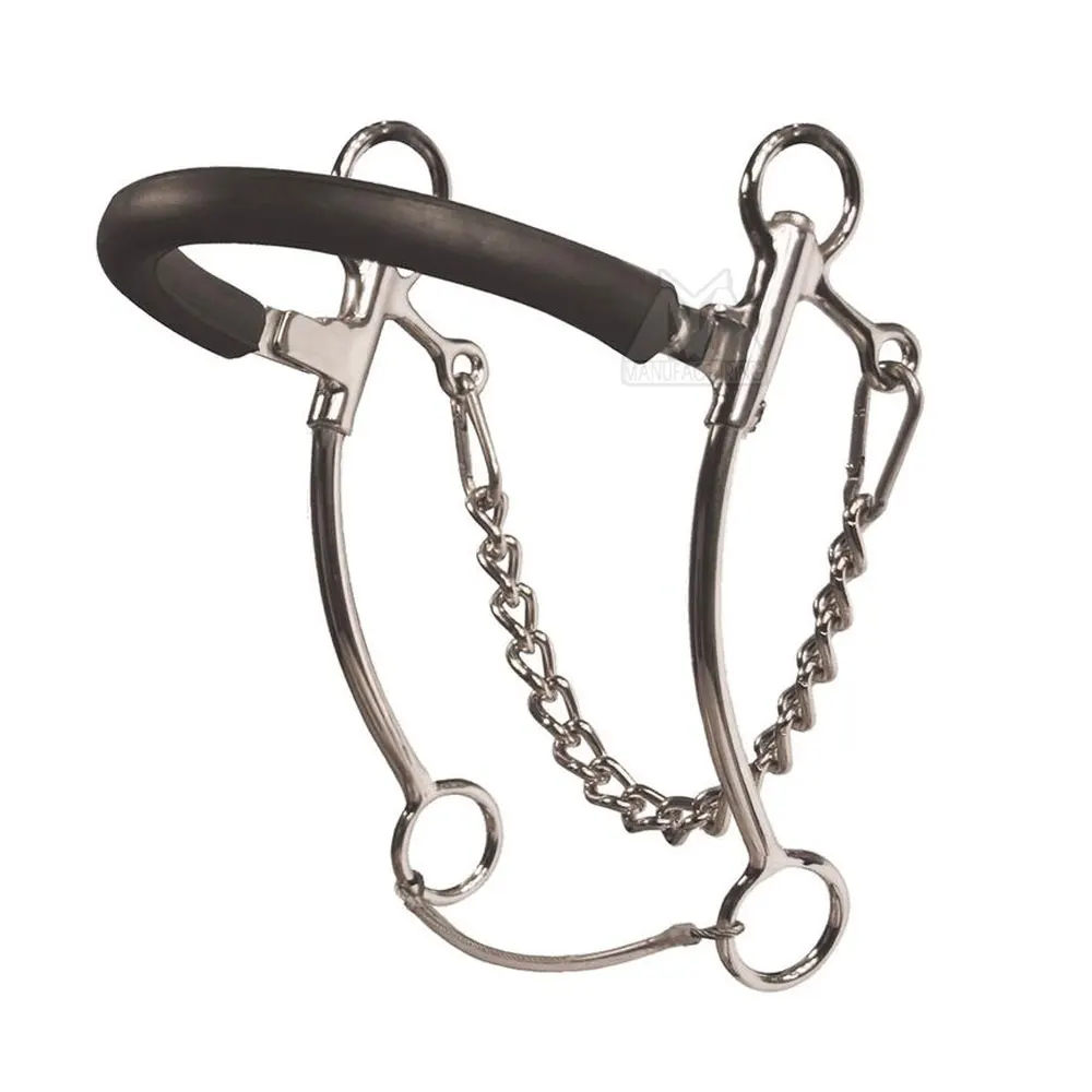 High Quality Dull Black Leather Padded English Hackamore with Soft Padding Stainless Steel Hackamore Bit