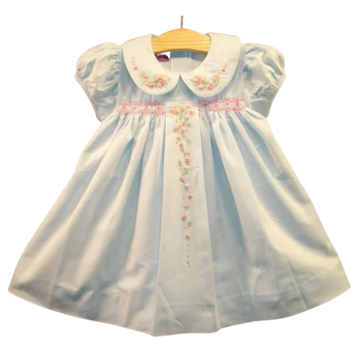Beautiful NEW Boutique Design Hand Embroidered Smocked Dress Children Baby Girl LIGHT BLUE Ciao Bebe high-quality smocked, nice