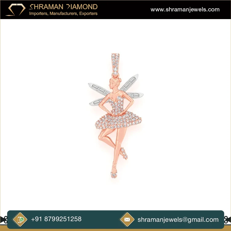 Excellent Quality IGL Certified 1 CTS and 11 Grams 14K Gold Plated Iced Out Ballerina Wings Custom Moissanite Diamond Pendant
