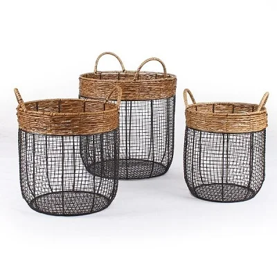 Wire Decorative Storage Baskets Modern Set 2 Handcraft Metal Wire Storage Baskets fruits and vegetables storage basket set