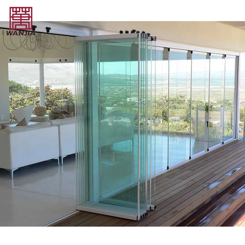WANJIA Aluminum Frameless Folding Glass Door Panoramic Accordion Interior Partition Bifold Doors
