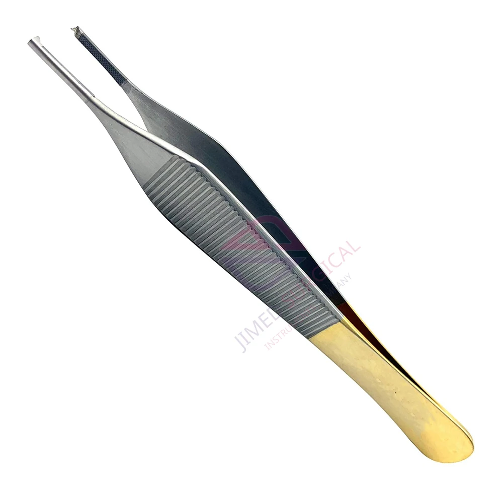 Adson Half Gold Tissue Forceps 1x2 Teeth Manual 12 cm Tungsten Carbide German Stainless Steel Plastic Surgery Surgical