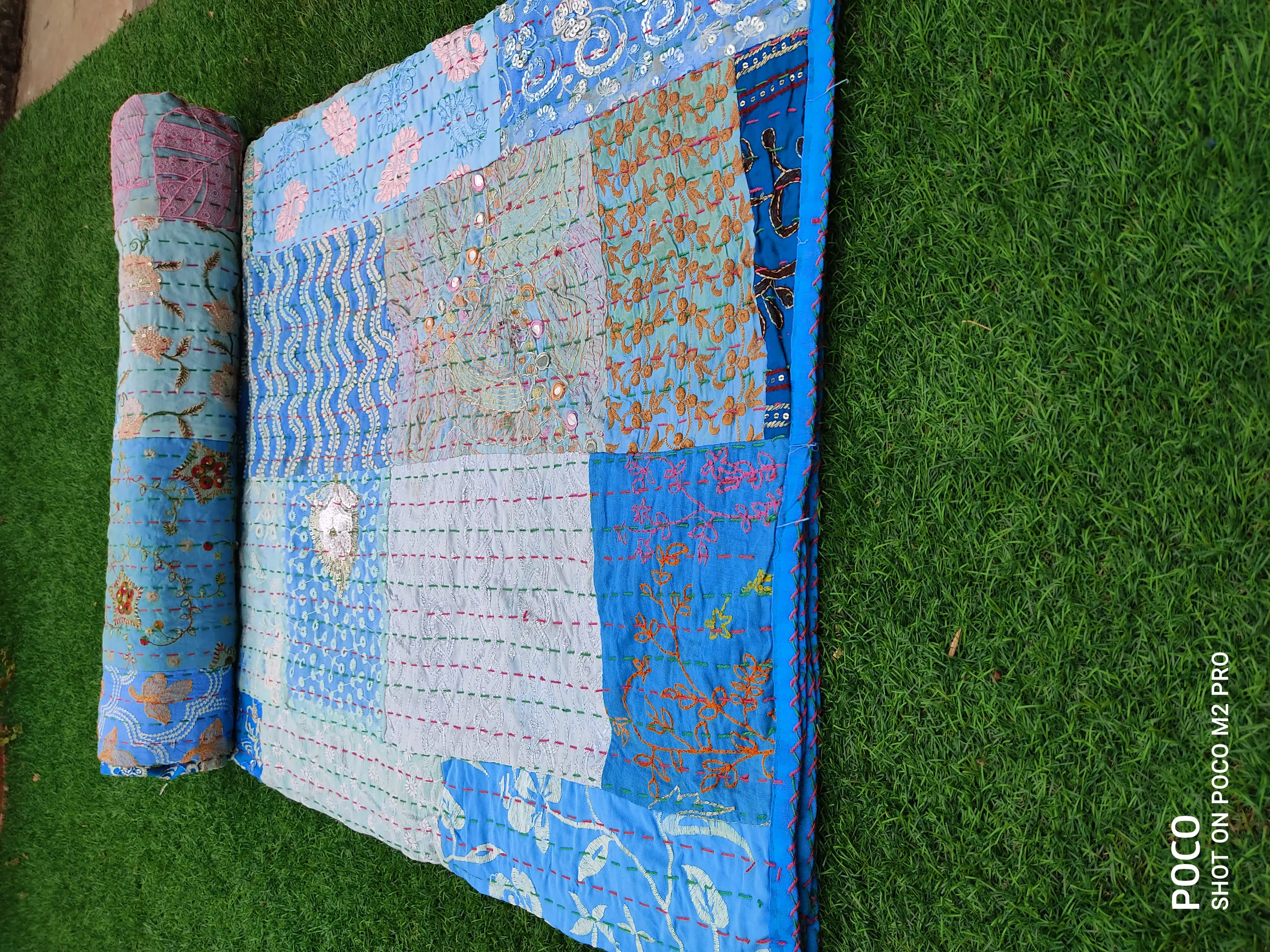 Boho Khambadiya Wholesale Lot Of Vintage Cotton Saree Patchwork Kantha Quilt Handmade Throw Reversible Blanket