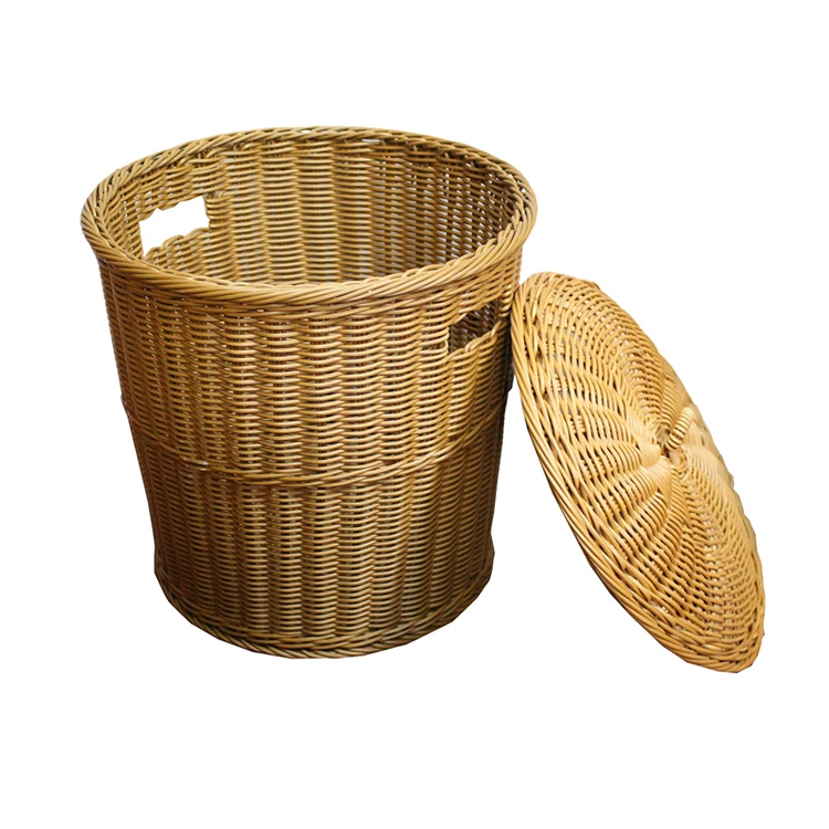 Handmade Plastic Rattan Large Rectangular Wicker Laundry Hamper Picnic Toy Box Storage Linen Laundry Basket