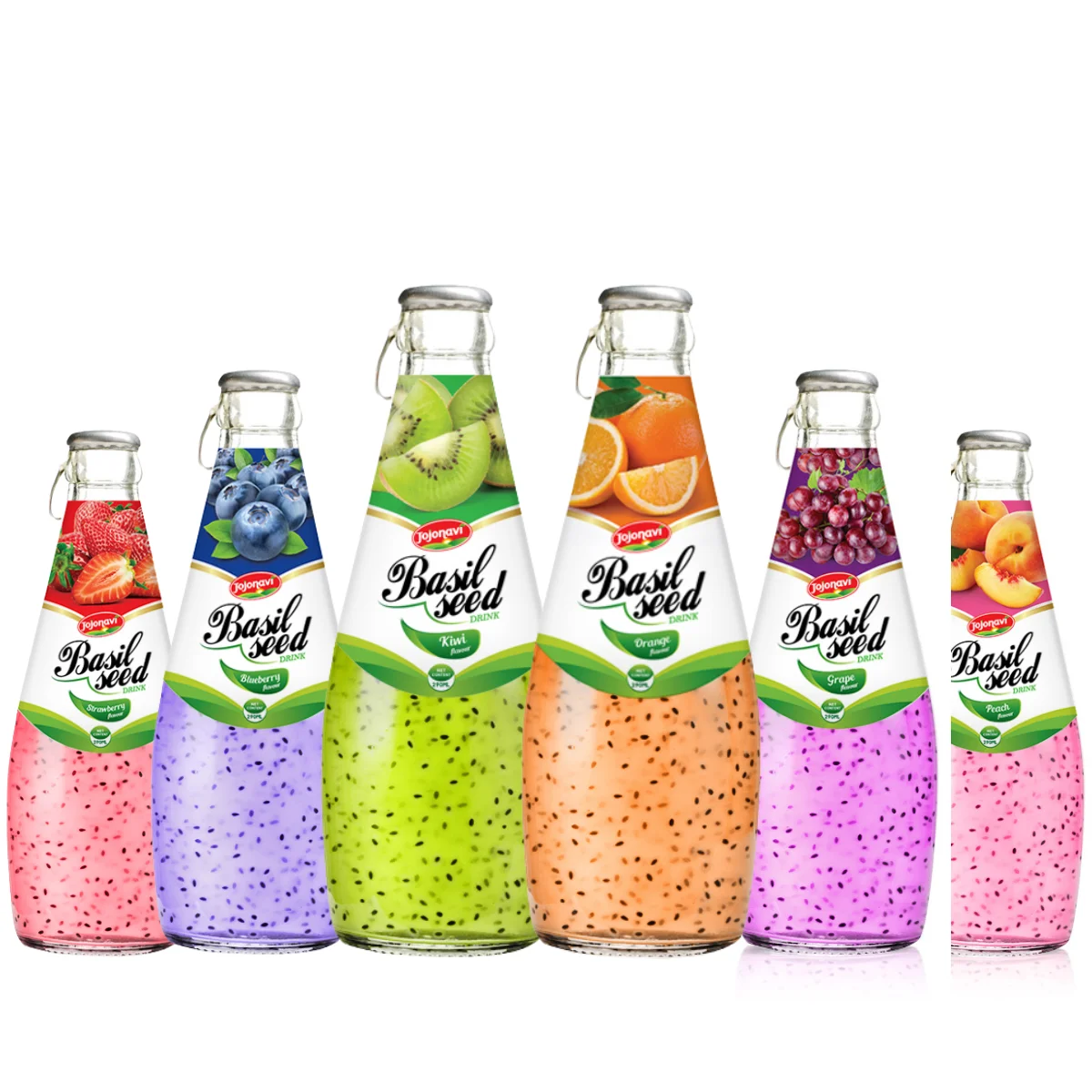 JOJONAVI Kiwi Flavored Basil Seed Drink 290ml Glass Bottle Wholesale supplier Private label OEM ODM Manufacturer