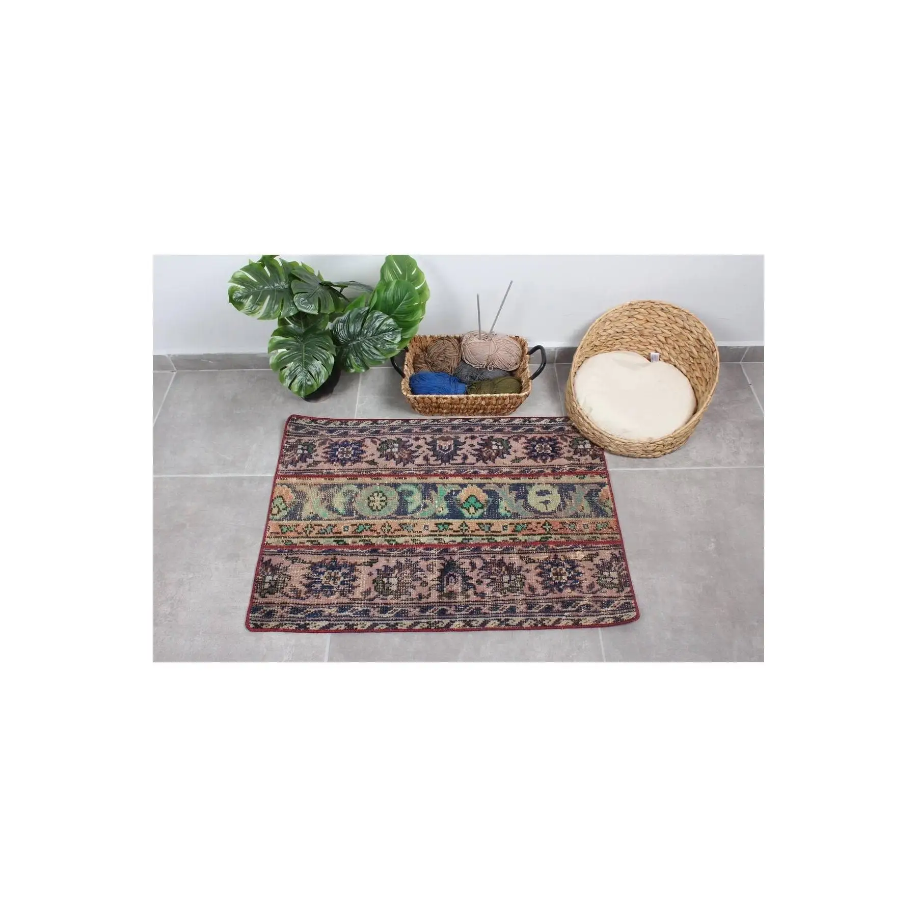 Hand Woven Carpet Beige Carpet, Nostalgic Carpet, 117x194 Cm,