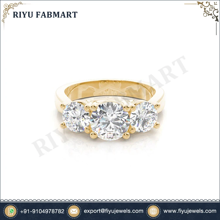 Beautiful Design 18k Gold Round Brilliant Cut Diamond Three Stone Ring Real White Diamond Ring with Freshwater Pearl