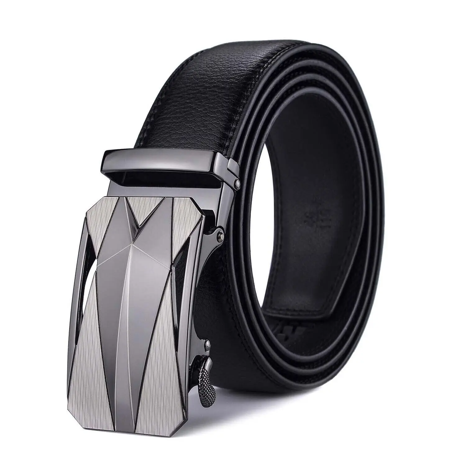 Men Genuine Leather Ratchet Dress Belt with Slide Buckle Click Belt Comfort Adjustable Trim to Exact fit