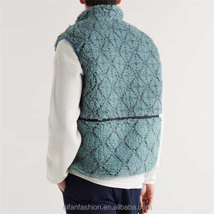 Custom windbreaker fully reversible gilet shearling sherpa fleece vest for men