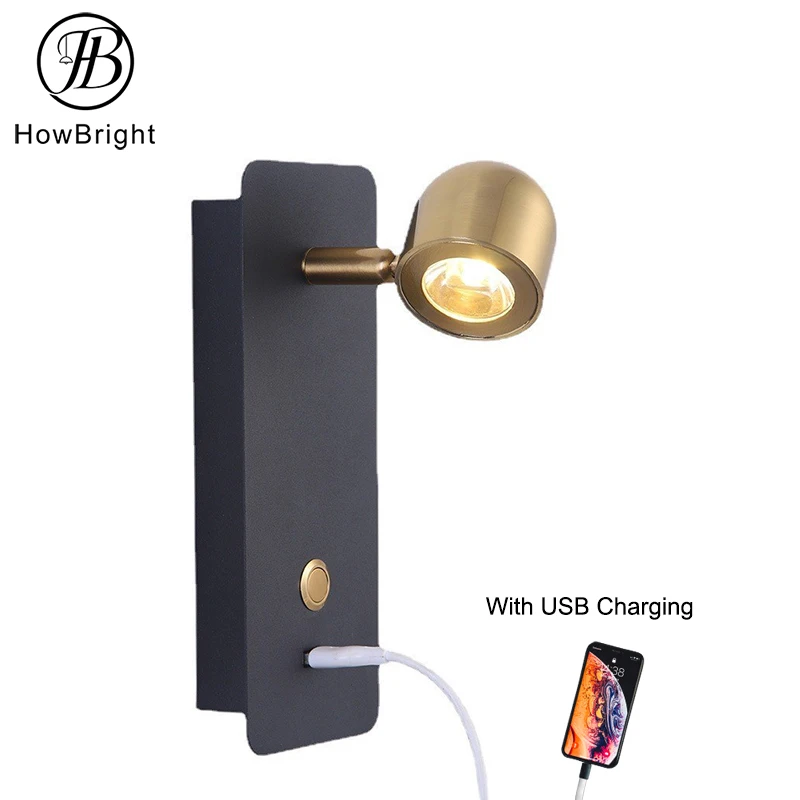 Simple indoor wall lamp Adjustable universal angle LED simple reading lamp With USB charging
