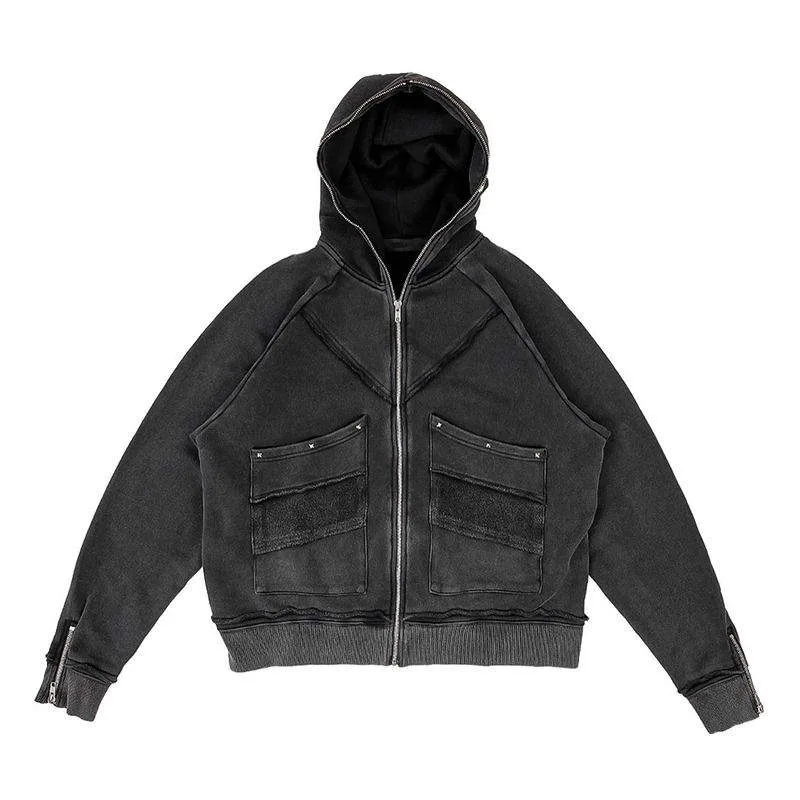 Custom cropped heavyweight hoodie 400 gsm vintage distressed embroidery patch applique cut and sew acid stone washed hoodies men