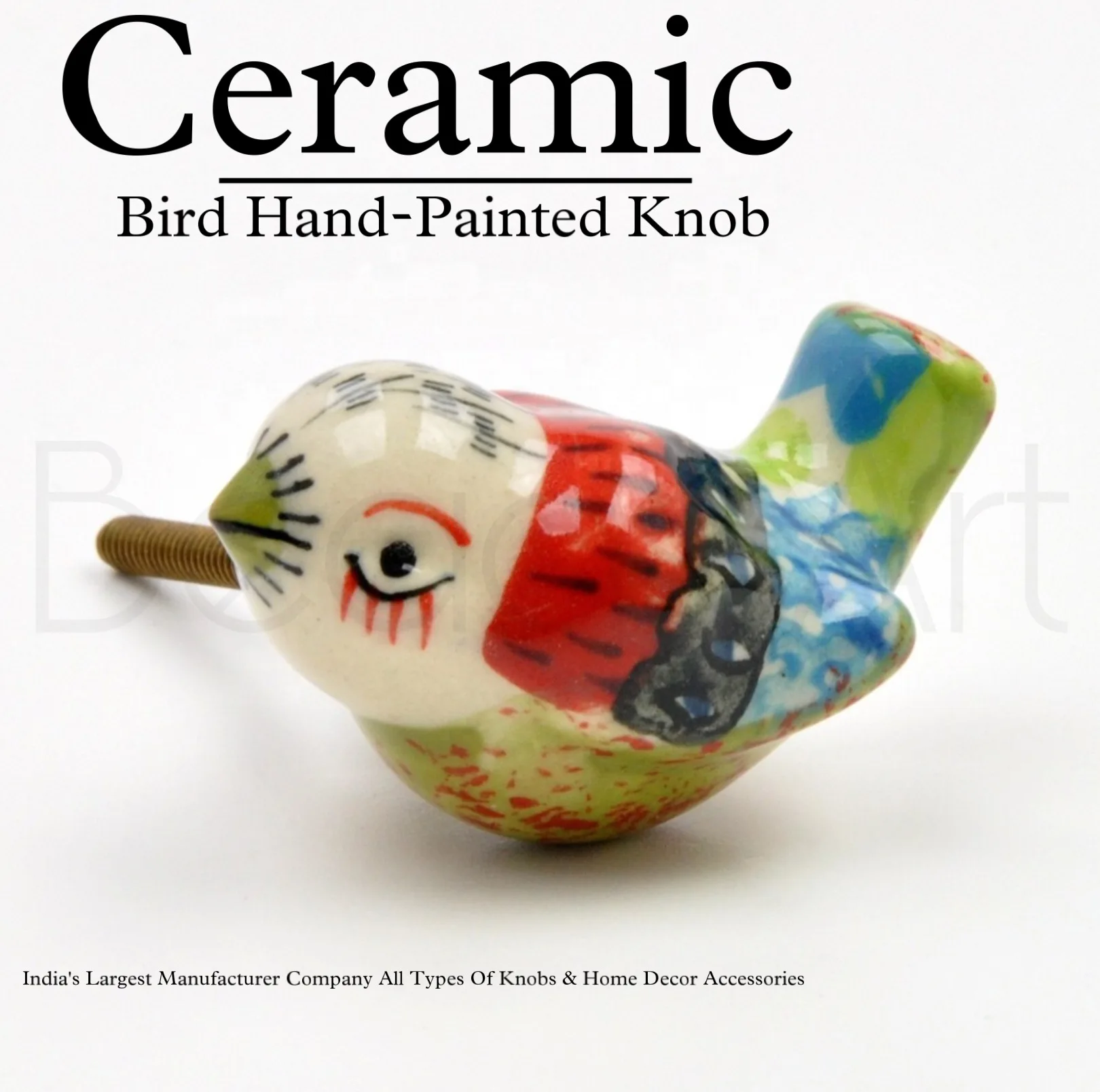 Hand painted Colour Full Ceramic Bird Knobs cast iron brass Antique bottle Stopper Gift Items