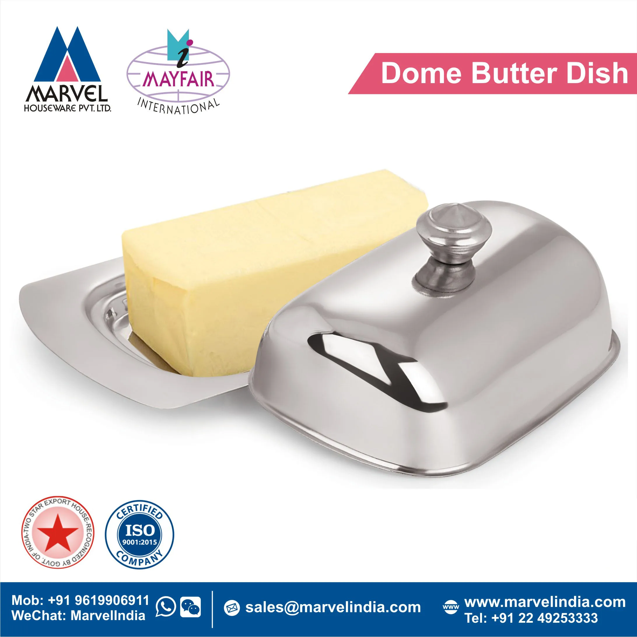 Good Quality Kitchenware Dome Shape Butter Dish Container With Cover