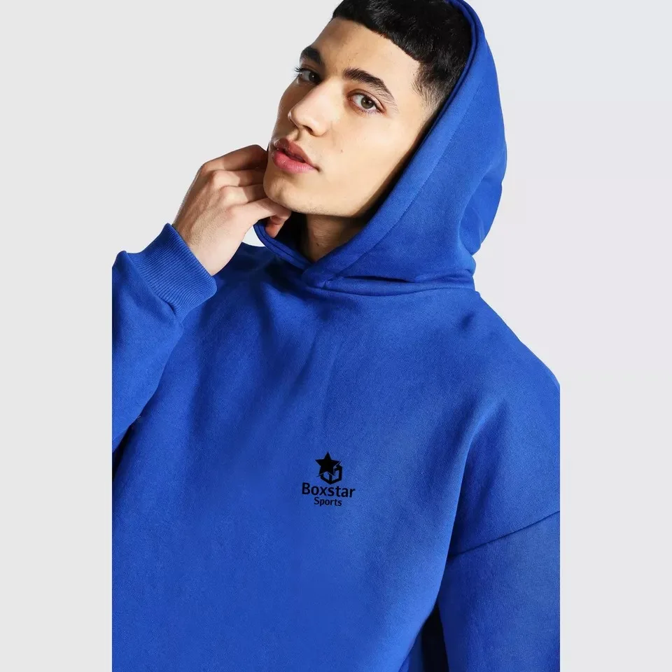 High Quality Grey Men Blank Raw Hem Hoodies 100% Cotton French Terry No Pocket Oversized Hoodie
