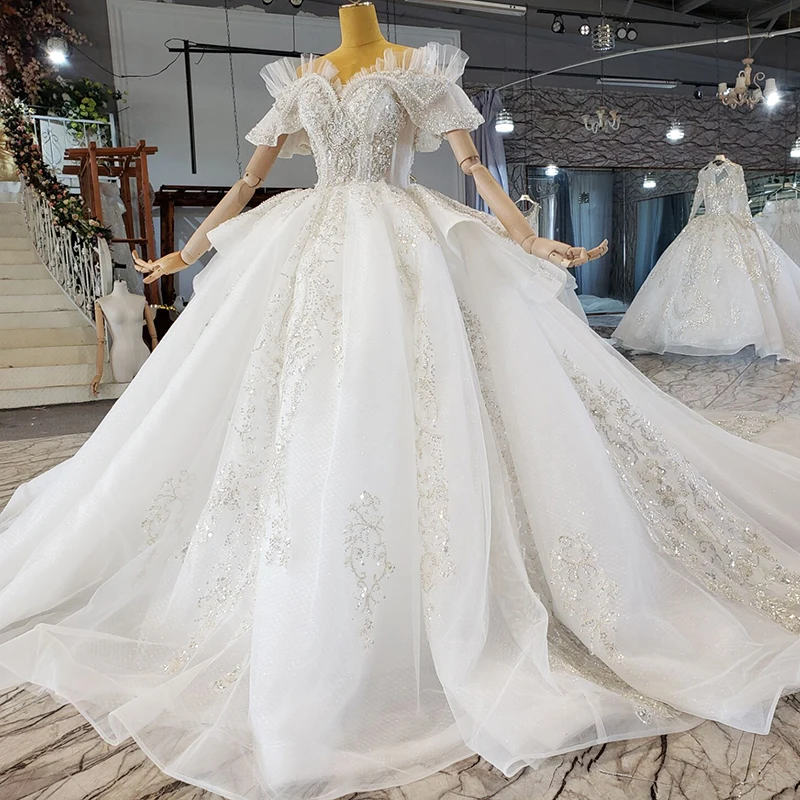 Jancember HTL2262 Heavy beads crystal wedding dress factory dress sequin wedding dress fabric