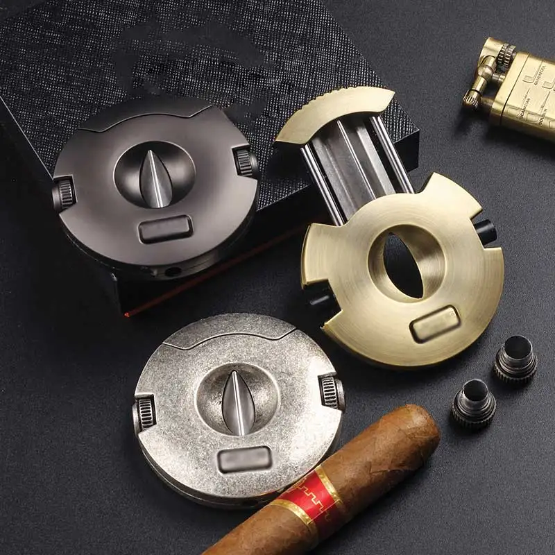 Personalized Logo Table Top Fancy Round Gold Metal Luxury Custom V Cigar Cutters