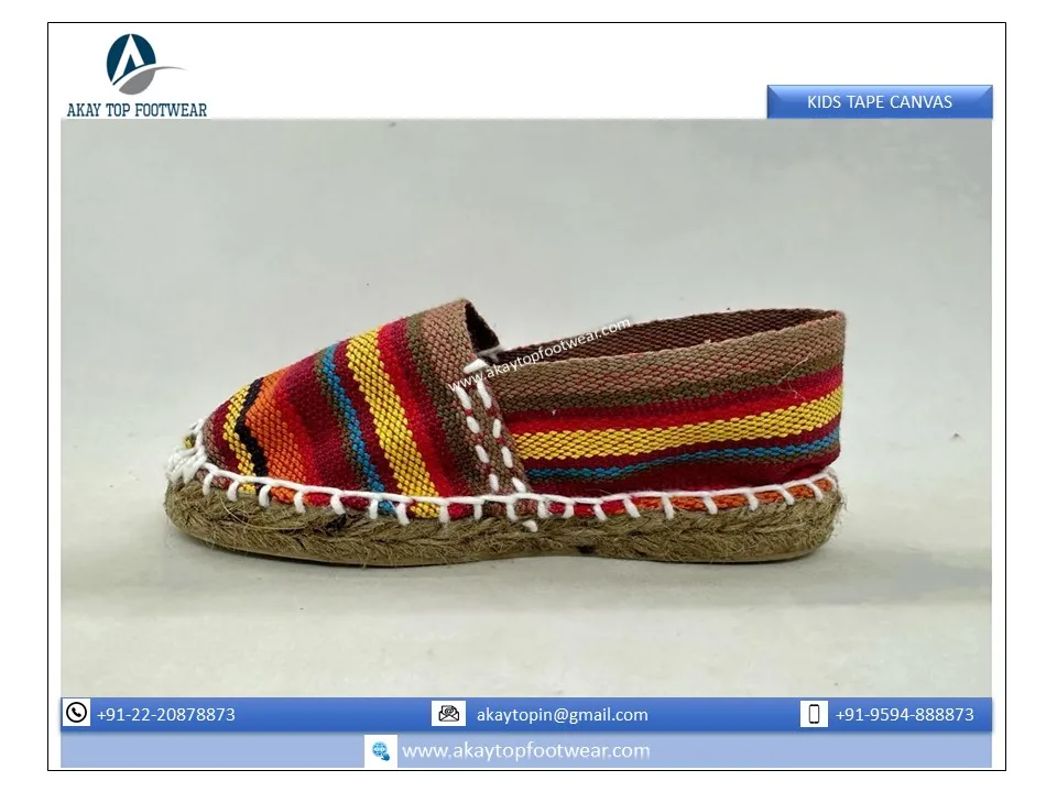 Children Tape Canvas Espadrilles New Sale Arrival Highest Selling Flat Espadrilles for Girls and Boys in Solid and Stripe Design