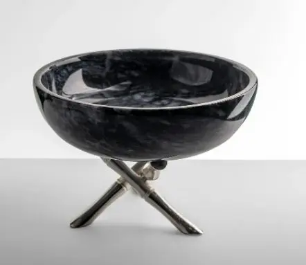 Black Marble Bowl Brass Footed Serving Bowl Handmade Decorative Presentation Bowl with Brass Legs Special for Gifting item