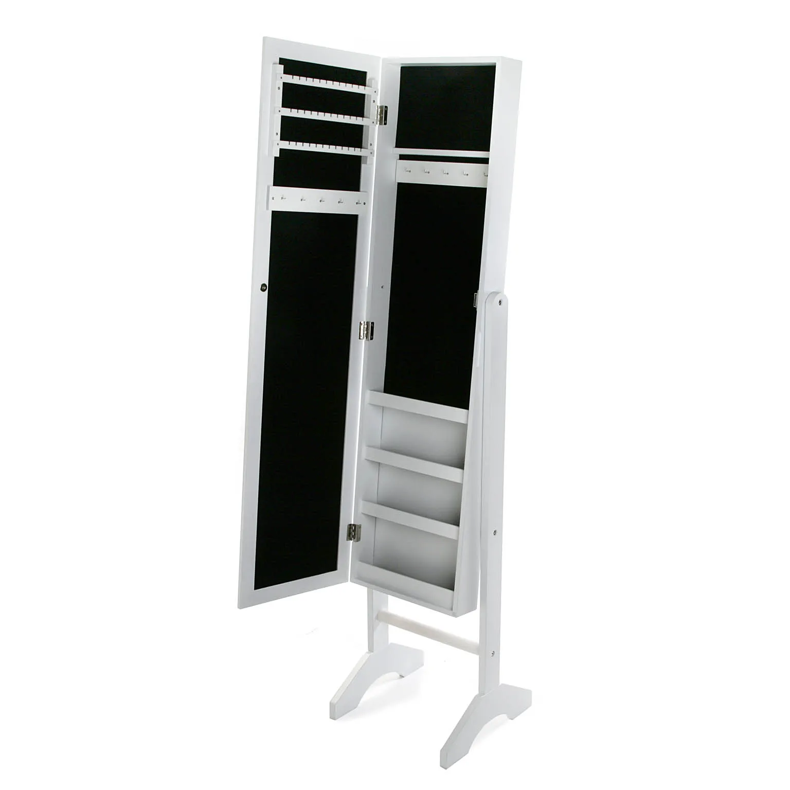 High Quality White Dressing Mirror Modern Jewellery Cabinet Style Bedroom Furniture MDF Wood Interior of Black Flannel