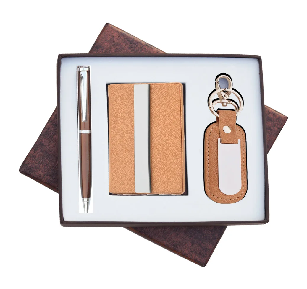 Black 3-in-1 Gift Combo of Visiting Card Holder, Key Ring & Metal Pen Promotional and Business Gifts Gift Set for Men and Women