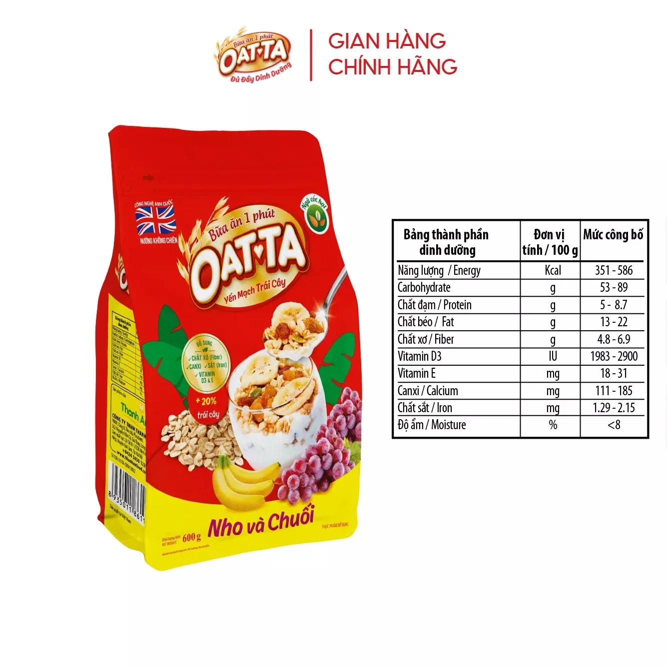 OATTA Granola with dried Banana & Raisin Healthy Fresh Nutritious Style from Vietnam Factory Wholesale
