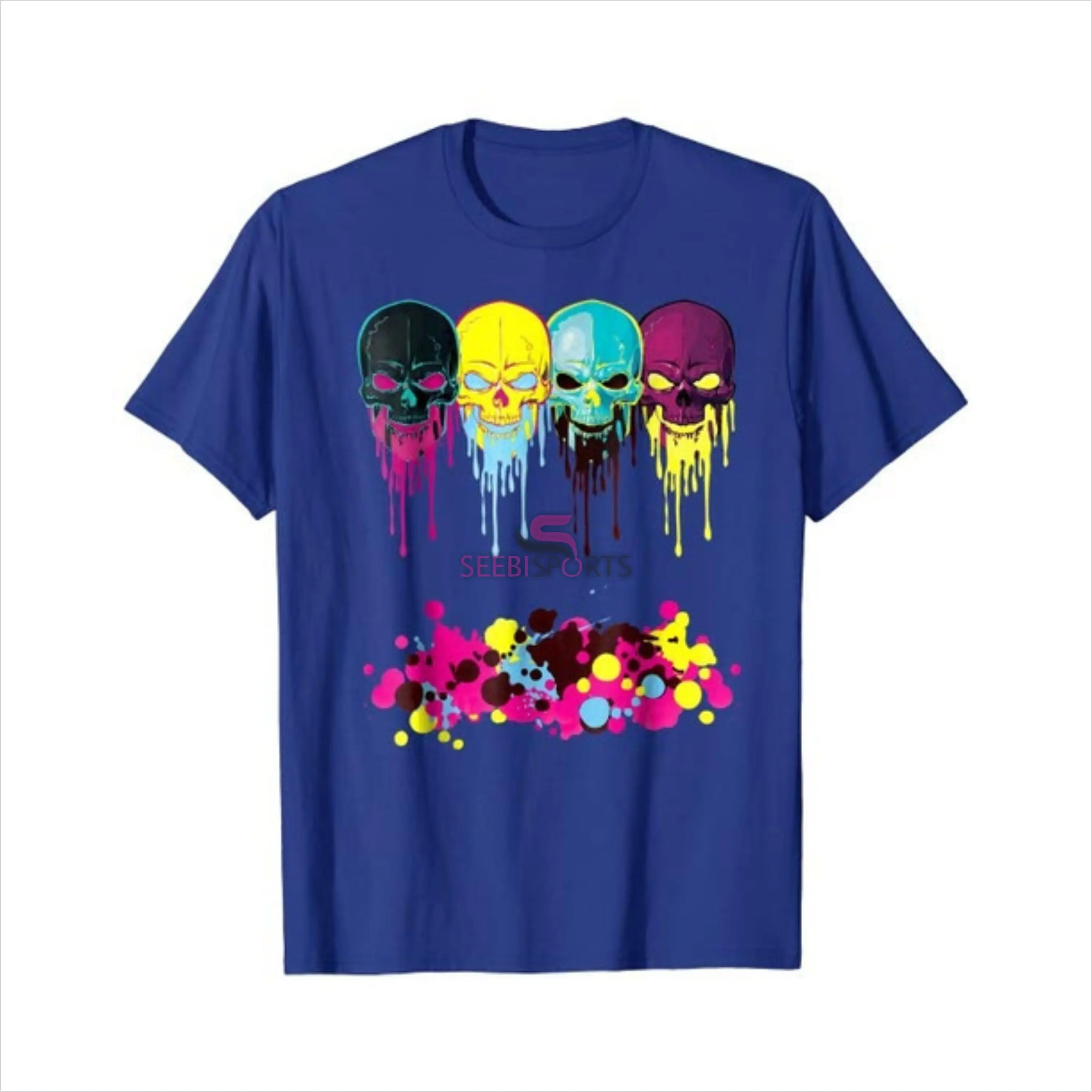 Paint Drip Neon Melting Evil Skull Face T-shirt Men Fashion Cotton Tee Shirt