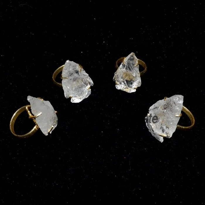 High-quality Crystal Quartz Arrowheads Gemstone Ring Amethyst Crystal Rhinestone Pave Setting Healing Crystals Jewelry