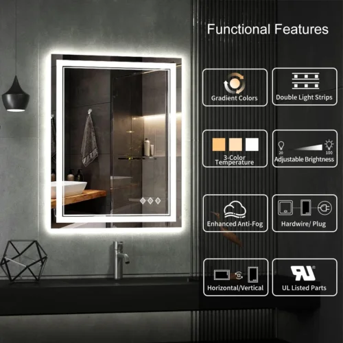 Wholesale touch screen rectangle bath mirror smart LED light induction bluetooth antifogging bathroom mirror