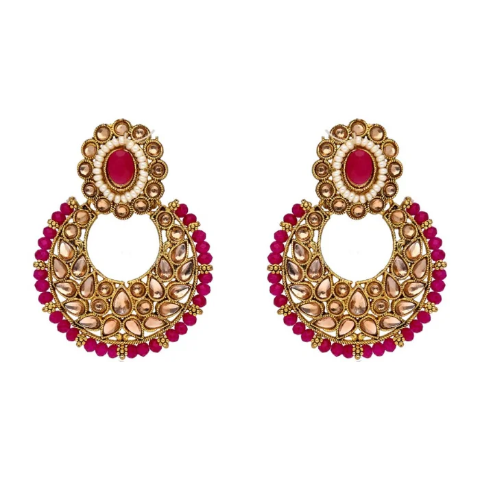 Premium Quality Traditional Choker Necklace Set in Gold finish Dark Pink Artificial Stone Indian Choker Fashion Jewelry Necklace