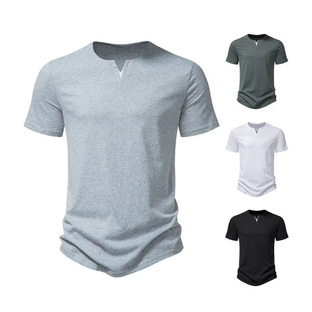 New Mens T Shirt Pure Color V Collar Short Sleeved Tops Tees Men T-Shirt Black drop shoulder T-Shirts Fitness Cotton men clothes