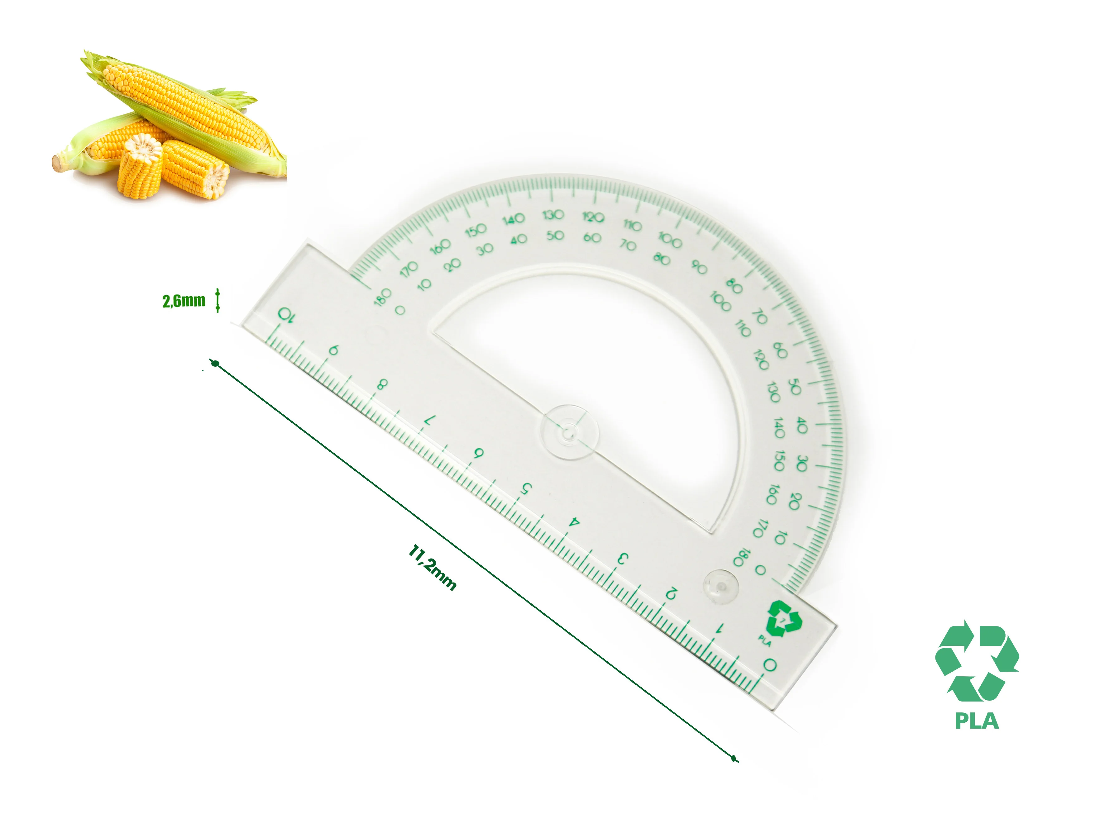 transparent custom PLA polylacticacid biodegradable plastic protractor 10 cm 180 degree for school