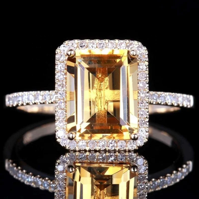 France jewelry square 18k gold plated cz diamond jewelry ring minimalist glass baguette zircon rings