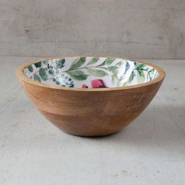 Hot Selling Enamel Printed Wooden Salad Bowl with Fancy Style Salad Mixing Bowl from Indian Supplier