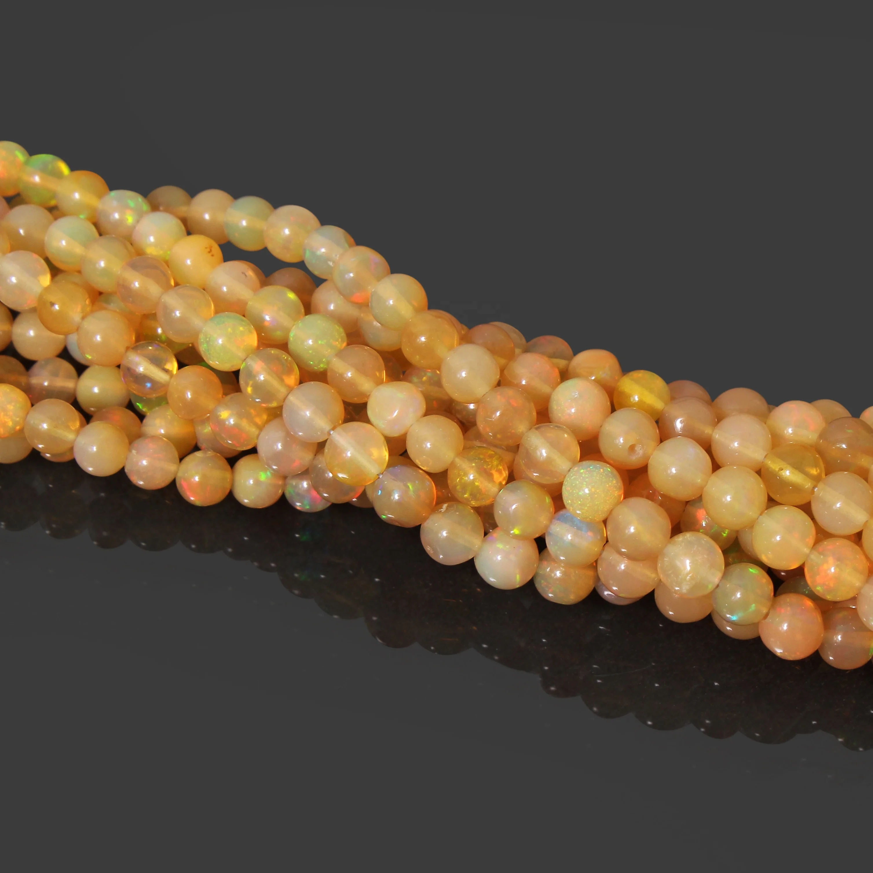 Natural Ethiopian Opal Smooth Round Beads For Jewelry Making, Fire Opal Stone Beads