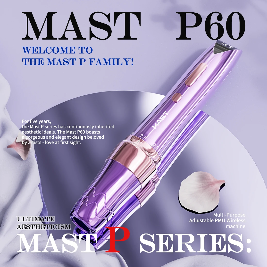 Mast P60 Permanent Makeup Electric Tattoo Machine Pen For Women Artist (2 Batteries)