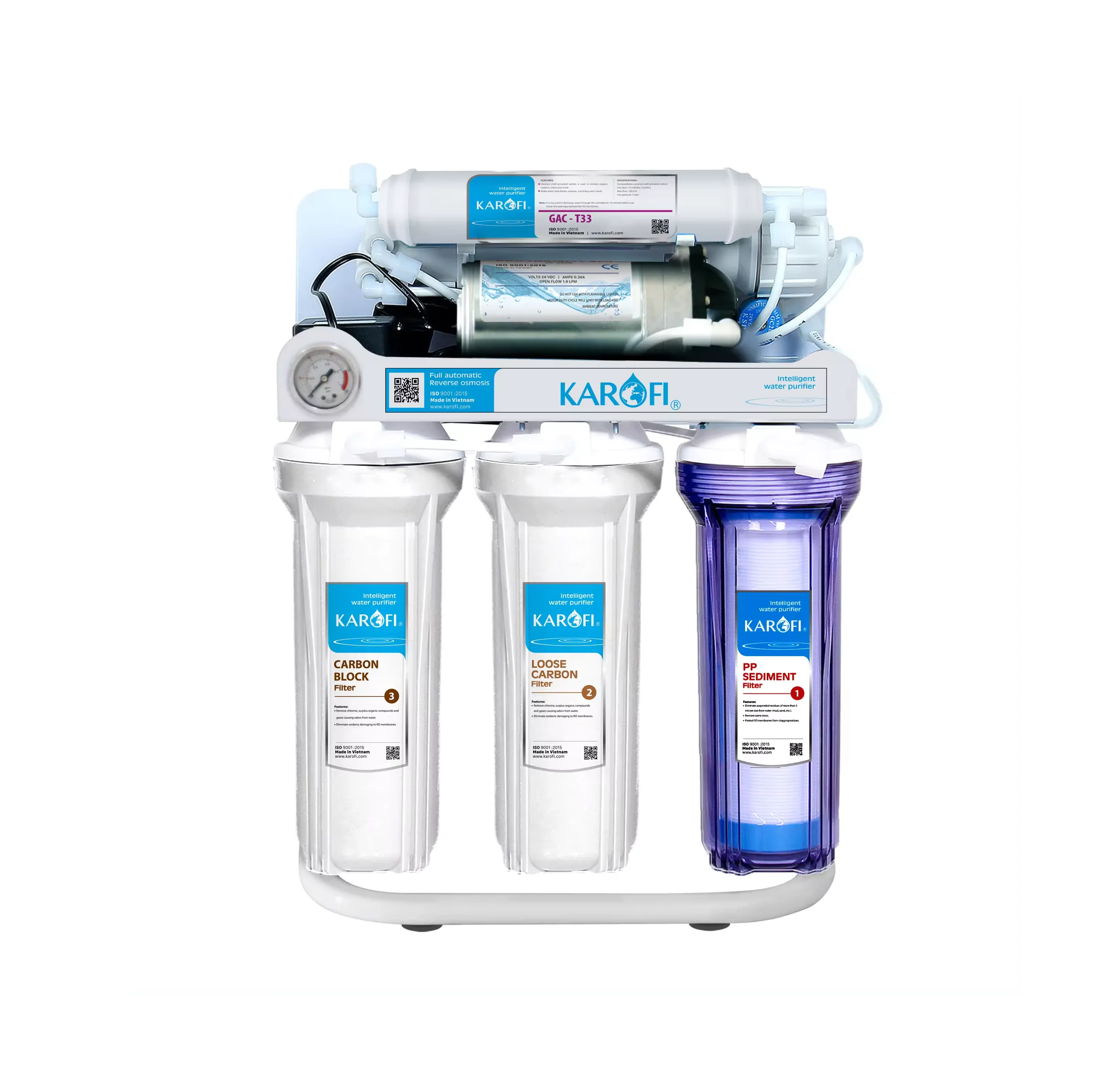 Vietnam Karofi RO water filter reverse osmosis water filter with 4 gallon tank and 125 Psi booster pump High Quality