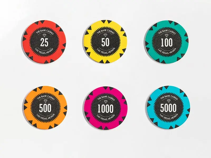 Casino quality clay poker chip with customised colour and logo in lay 14 gm casino chip