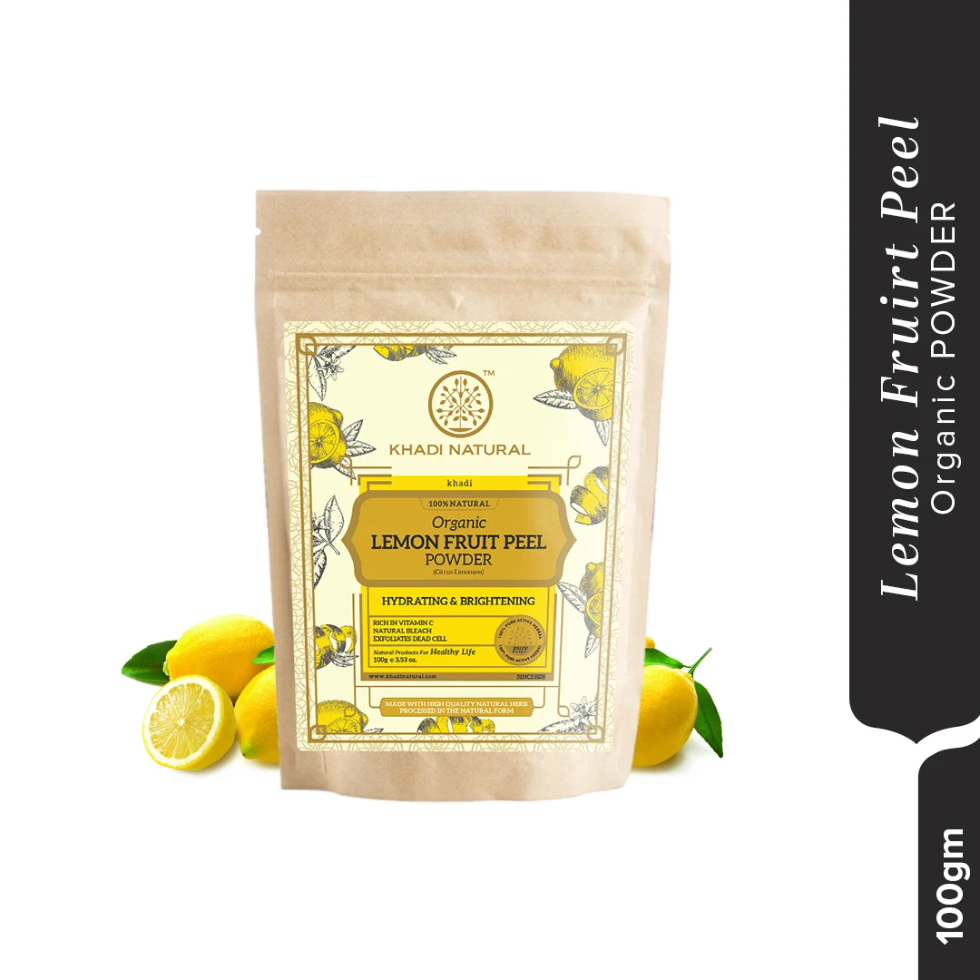 Khadi Natural Lemon Fruit Peel Organic Powder 100% Natural - Pack of 100ml helps in treating acne and oily skin