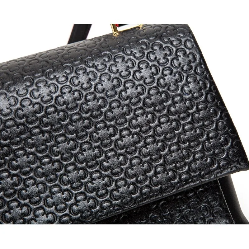 New Premium Women Handbag 100% Leather Soft C Shape Embossed Detachable Shoulder Strap Handbag for Women