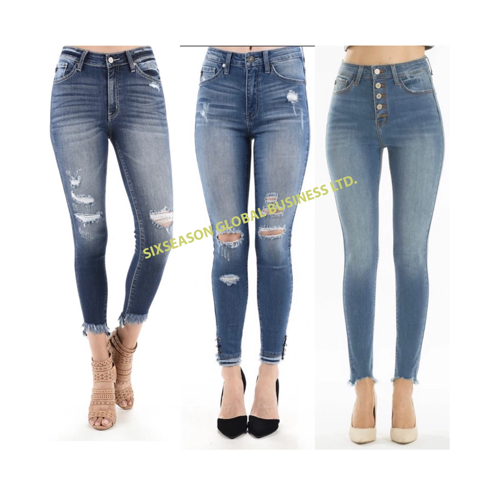 100% Cotton High Waist Skinny Casual Washed Super Skinny Spandex Destroy Ripped Danim Jeans Pants For Womens From Bangladesh