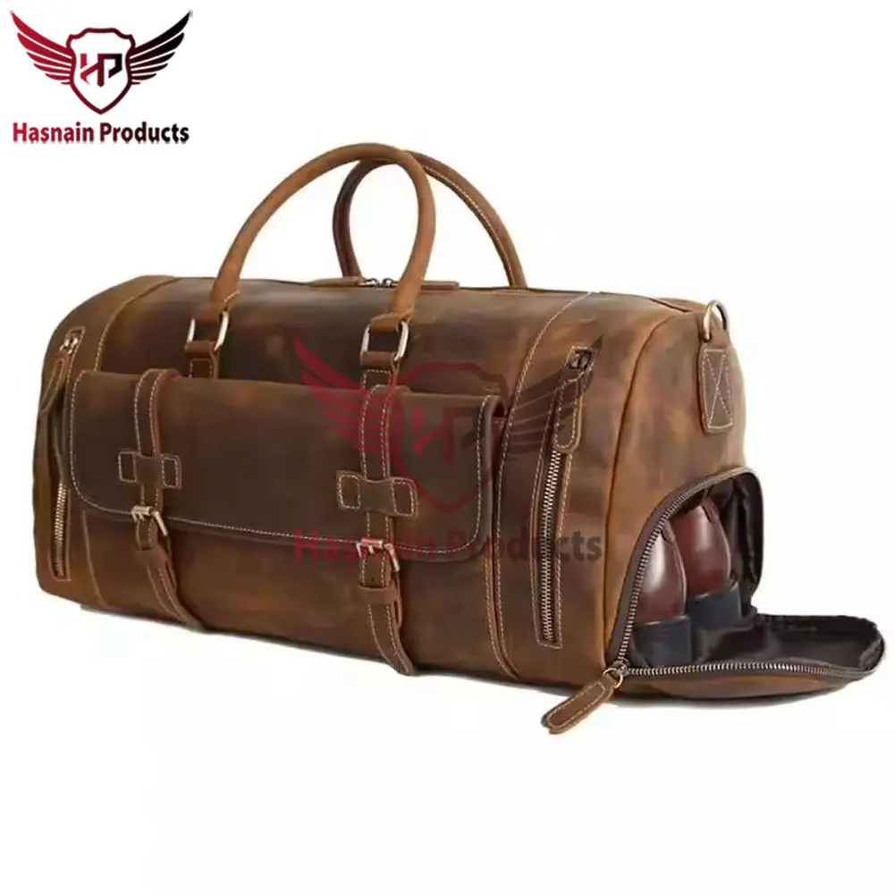 Exquisite Handcrafted Customizable Luxury Pure Leather Travel Duffel Bag - Premium Unisex Genuine Leather Weekend Luggage