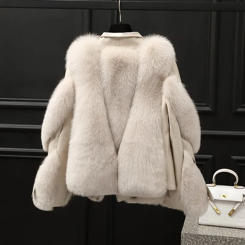 Women autumn and winter whole skin fox fur short coat hing imitation fur one young coat women jacket