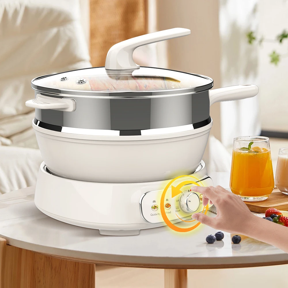 New model 4L Electric Fry Pot Multicooker Pot Steam Boil Fry Hot pot 2000W WIth glass Lid