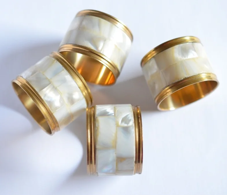 Best Mother of Pearl Inlay Tableware Napkin Ring Dinning Table Decorate with gold MOP Napkin Rings MOP Brass Napkin Ring Plating