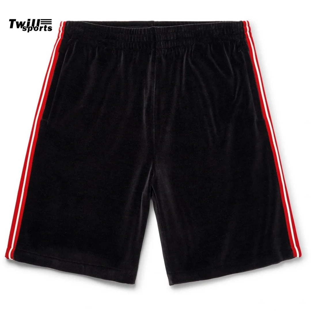 Summer high vibes shorts black velvet with side red line top quality great product for men gym and street wear shorts
