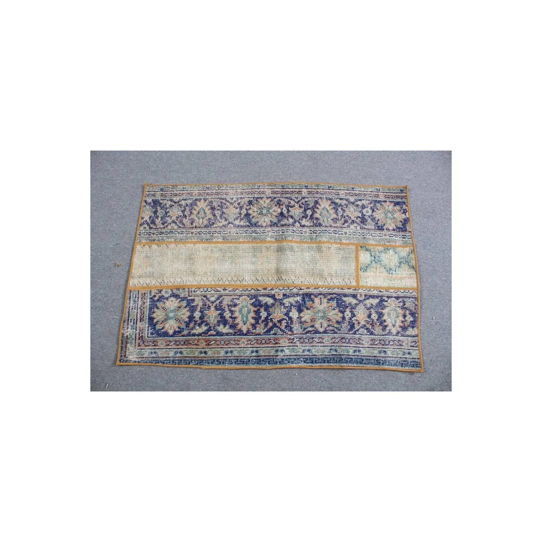 Hand Woven Carpet, Anatolian Carpet Blue, 74x110 Cm, Mat Carpet,